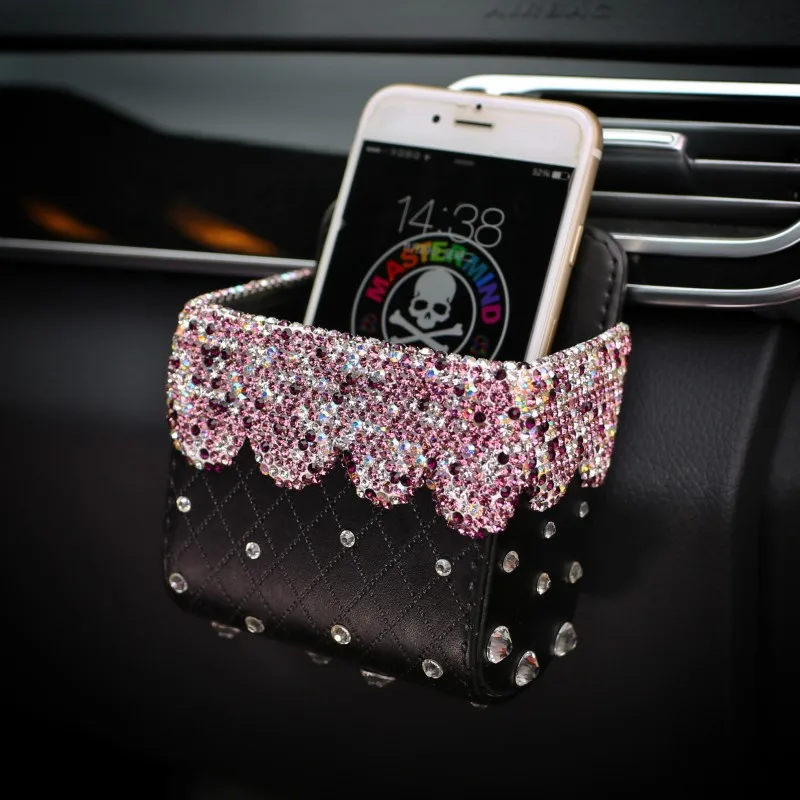 Crystal-Leather-Car-Auto-Outlet-Vent-Trash-Box-Car-Mobile-Phone-Holder-Hanging-Storage-Bag-Pouch-1