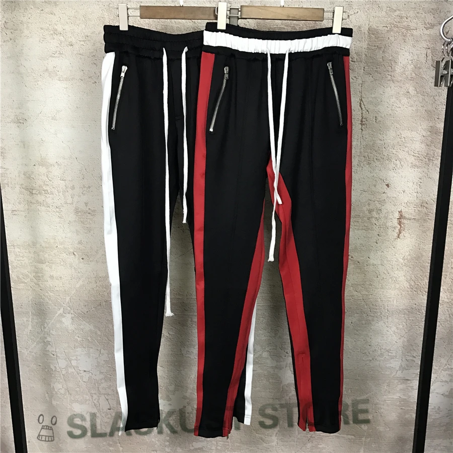 2017 Double Striped Track Pants Mens Slim Fit Zipped Pocket Ankle Contrast Waistline Joggers Free Shipping
