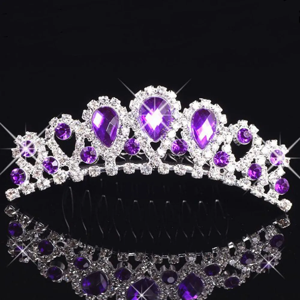 Милый Кристалл гребень для волос корона принцессы из страз день рождения диадемы для девочек детские украшения для волос модные аксессуары - Окраска металла: purple