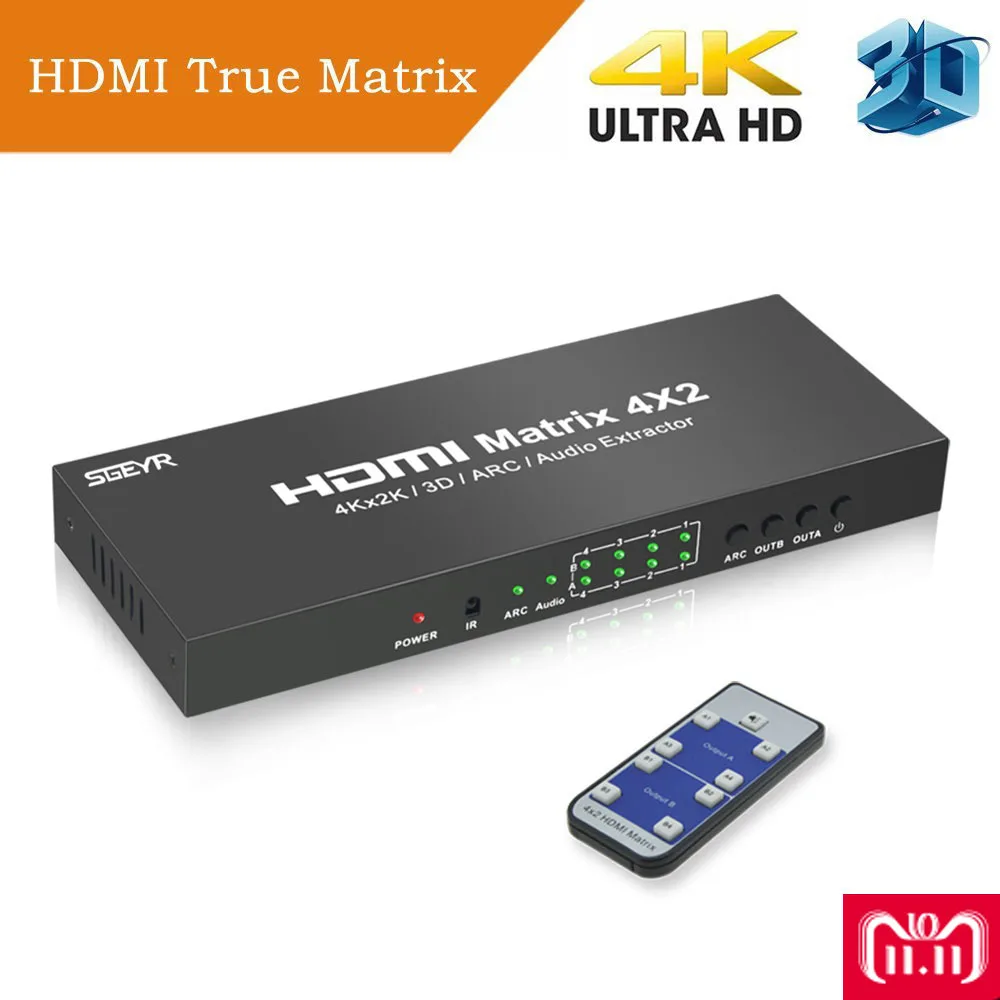 4x2 HDMI True Matrix Ultra HD 4Kx2K SGEYR HDMI Switch Splitter Switcher 4 In 2 Out with IR Remote Optical,3.5mm Audio Output 4x2 HDMI True Matrix Ultra HD 4Kx2K SGEYR HDMI Switch Splitter Switcher 4 In 2 Out with IR Remote Optical,3.5mm Audio Output