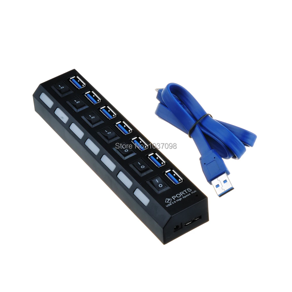 7 Port USB 3.0 Hub with Individual Power Switches and LEDs