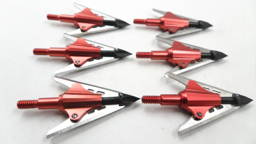 6Pcs Red Broadheads Archery Points with 2 Blades 100grain for Compound Bow/Crossbow Huntingin