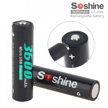 

Soshine 2pcs NCR 18650 Li-ion 3.7V 13.32WH 3600mAh Rechargeable Battery with Micro USB Protected for Flashlight / Headlamp