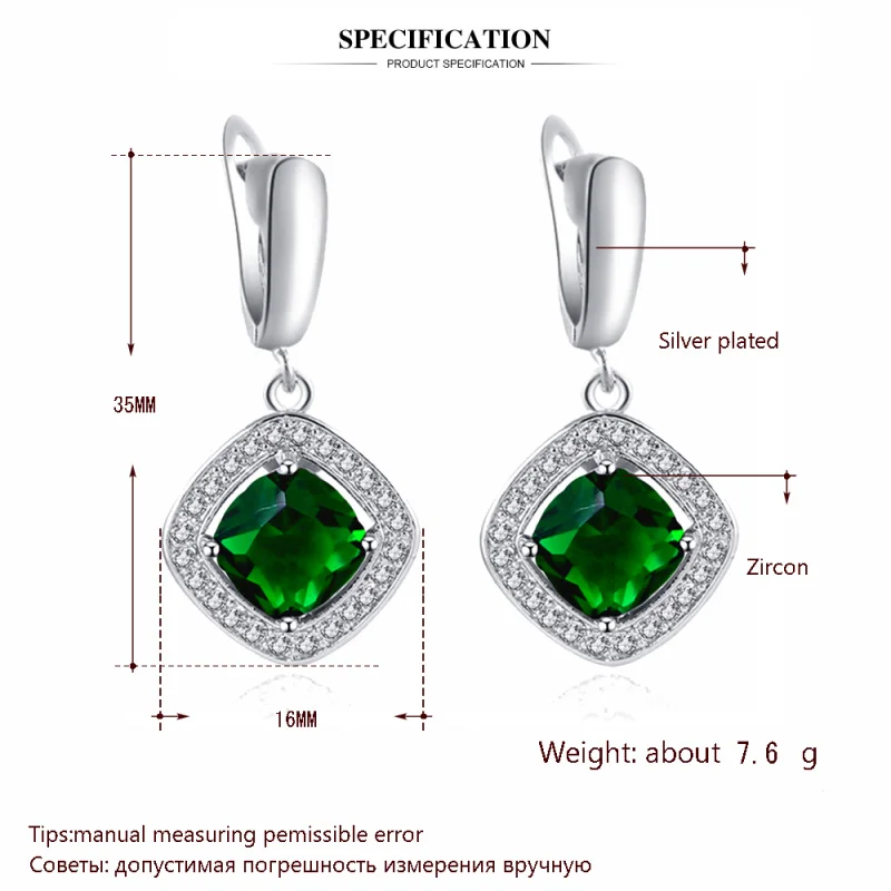 Для свадьбы Дизайн падение серьги для невесты зеленым фианитом серебро, штамп Модные украшения JE1015