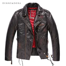 Denny Dora Original Pilot Leather Jacket Men Biker Real Genuine Motorcycle Male Vintage Jacket Red Lining