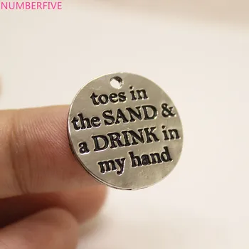 

10pcs/ 22mm High quality Alloy plating white k toes in the sand & a DRINK in my hand charms pendants for diy jewelry
