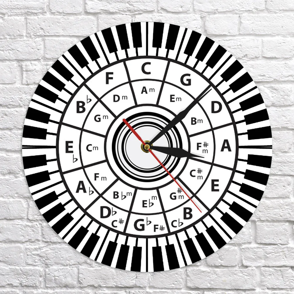 Фортепиано ключи настенные часы музыкальный круг пятых музыка гармония тегия музыкальное обучение композитор классная комната, для стен декор современные настенные часы