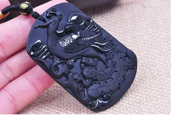 

Light spot new lovers authentic natural Matte Black Obsidian bainiaozhaofeng Phoenix Rose Pendant