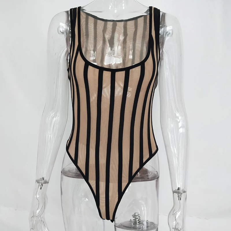 Articat Striped Mesh Sexy Bodysuit Women Sleeveless V Neck Summer Slim Rompers Womens Jumpsuit Black Casual Playsuit Women Tops Articat Striped Mesh Sexy Bodysuit Women Sleeveless V Neck Summer Slim Rompers Womens Jumpsuit Black Casual Playsuit Women Tops