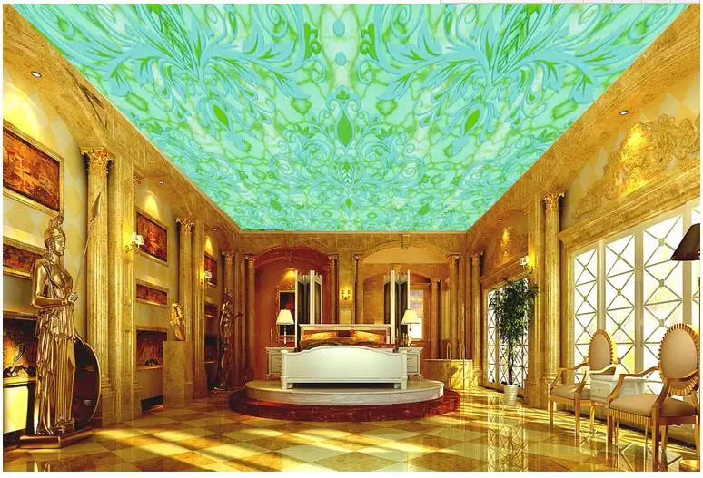 

3D wallpaper 3d ceiling wallpaper wall paper Green decorative pattern of marble ceiling murals 3d living room photo wallpaper