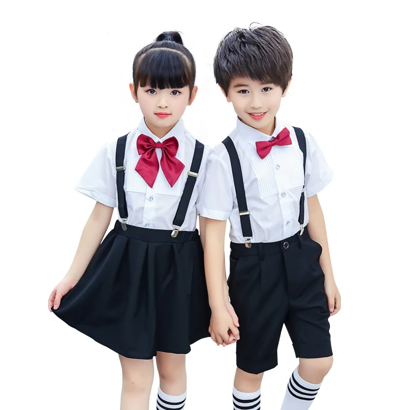 

kids summer formal school suit for 3 - 12 yrs boys and baby girls graduation party korean style bow 2pcs sets children clothing