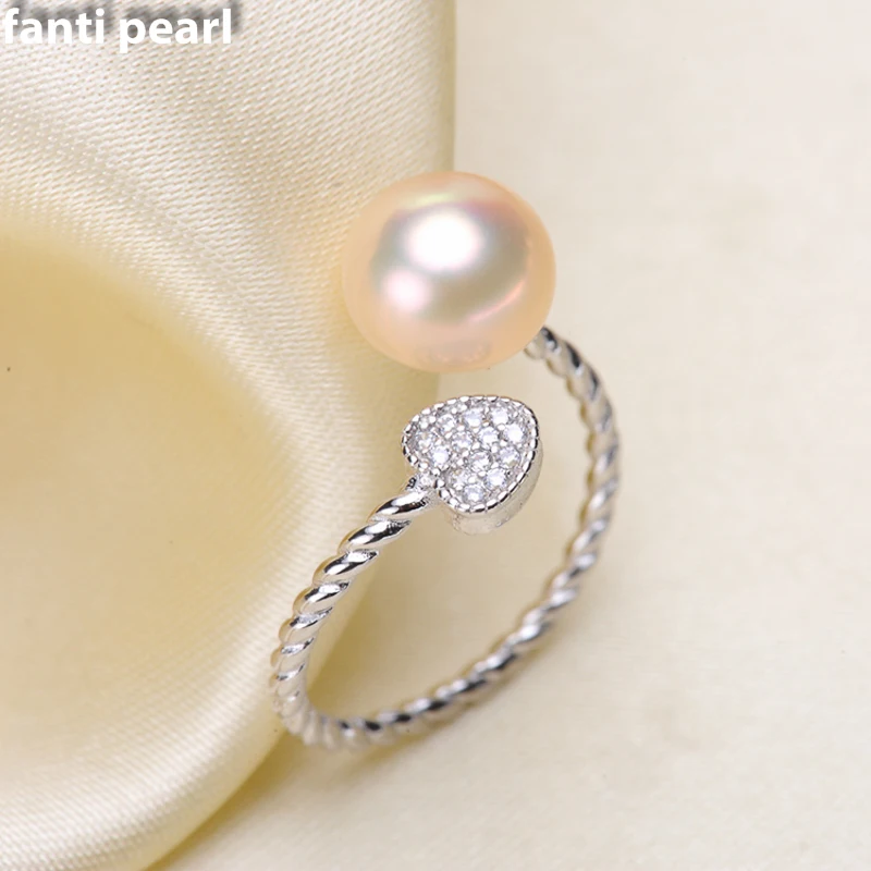 

DIY Pearl Ring 925 silver Accessories Natural freshwater Pearl rings s925 Sterling Silver ring simple style 7-9 mm ring