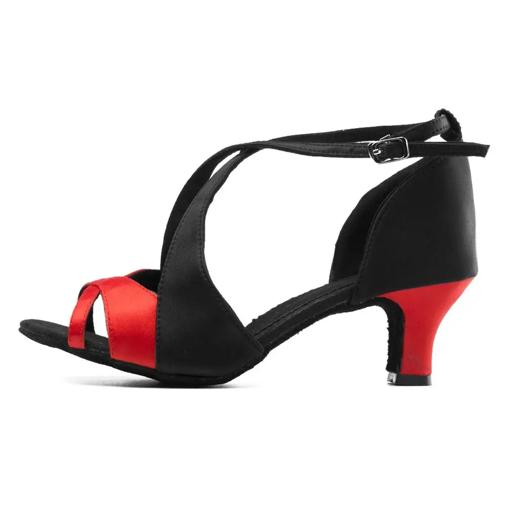 Лидер продаж; женская обувь для латинских танцев; Обувь для бальных танцев; женская танцевальная обувь для взрослых; около 5 см/7 см - Цвет: Black red 5CM