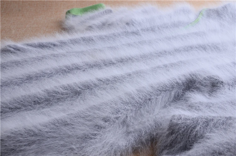 Женский высококачественный плотный теплый зимний кардиган средней длины из норки и кашемира, вязаный шерстяной свободный свитер из ангоры, шуба