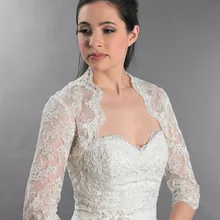 Элегантный Половина рукавом Кружева свадебное болеро женские свадебные туфли Tull аппликация Свадебные Обёрточная бумага кнопки назад накидка новое поступление