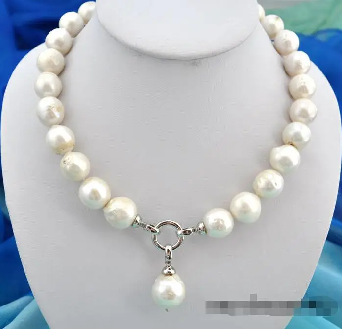 

Free shipping hot sale Women Bridal Wedding Jewelry >>Rare huge 18"13mm round white reborn keshi pearl necklace pendant