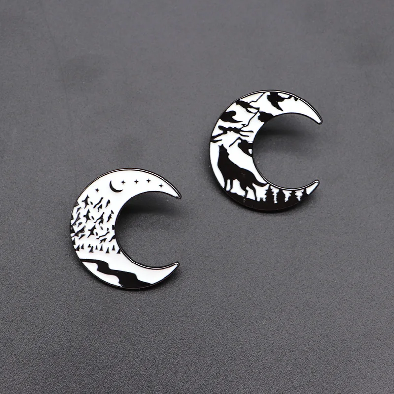 

Art MOON Brooches Forest Wolf River Hill Star Enamel Pin for Kids Lapel Pin Hat Bag Pins Denim Jacket Women Brooch Badge Q1116