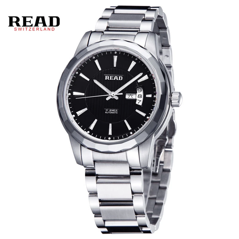READ Luxury Brand Men Watch Classic Stainless Steel Automatic Self Wind Skeleton Mechanical Watches relogio masculino R8020G men luxury brand casual gold full steel band skeleton automatic self wind mechanical hand wind goden relogio for man wrist watch
