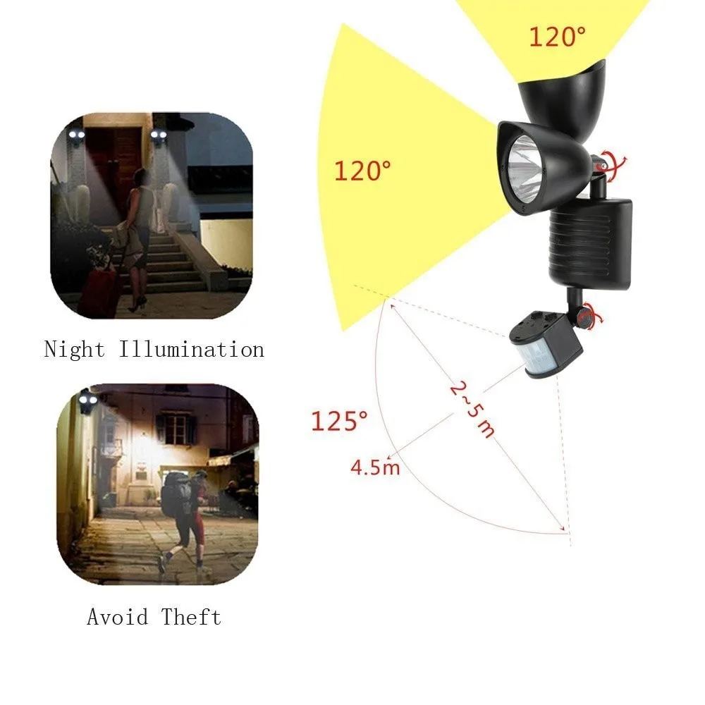 Binval солнечный датчик движения Наружное освещение 22 светодиода 2 головки Регулируемая индукция обнаружения пути аварийной безопасности настенный светильник