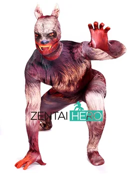 

Free Shipping DHL NEW 3D Printing Shade Werewolf Costume Bodysuit 2016 Male Superhero Halloween Zentai Suit Fancy Dress 16092202