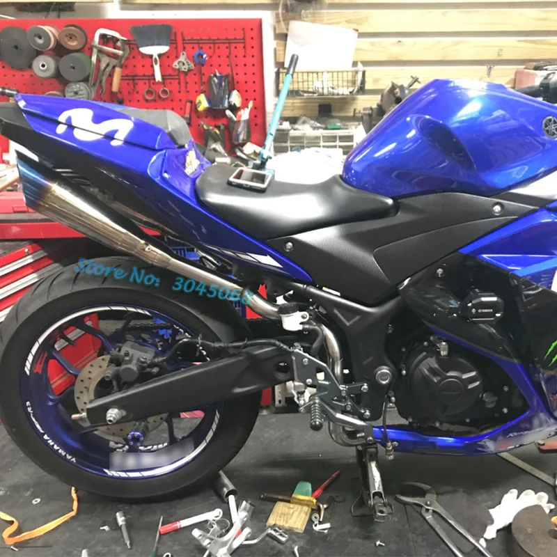 R3 полный цикл Системы выхлопа скольжения на Yamaha R25 YZF-R3 изменение переднее соединение Соединительная труба из углеродного волокна глушитель выхлопных газов