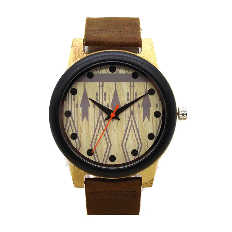 

Luxury Brand Cheap Handmade Bamboo Watch Men Cowhide Thin Wooden Gents Hand Clock Leather Strap Quartz Wrist watch