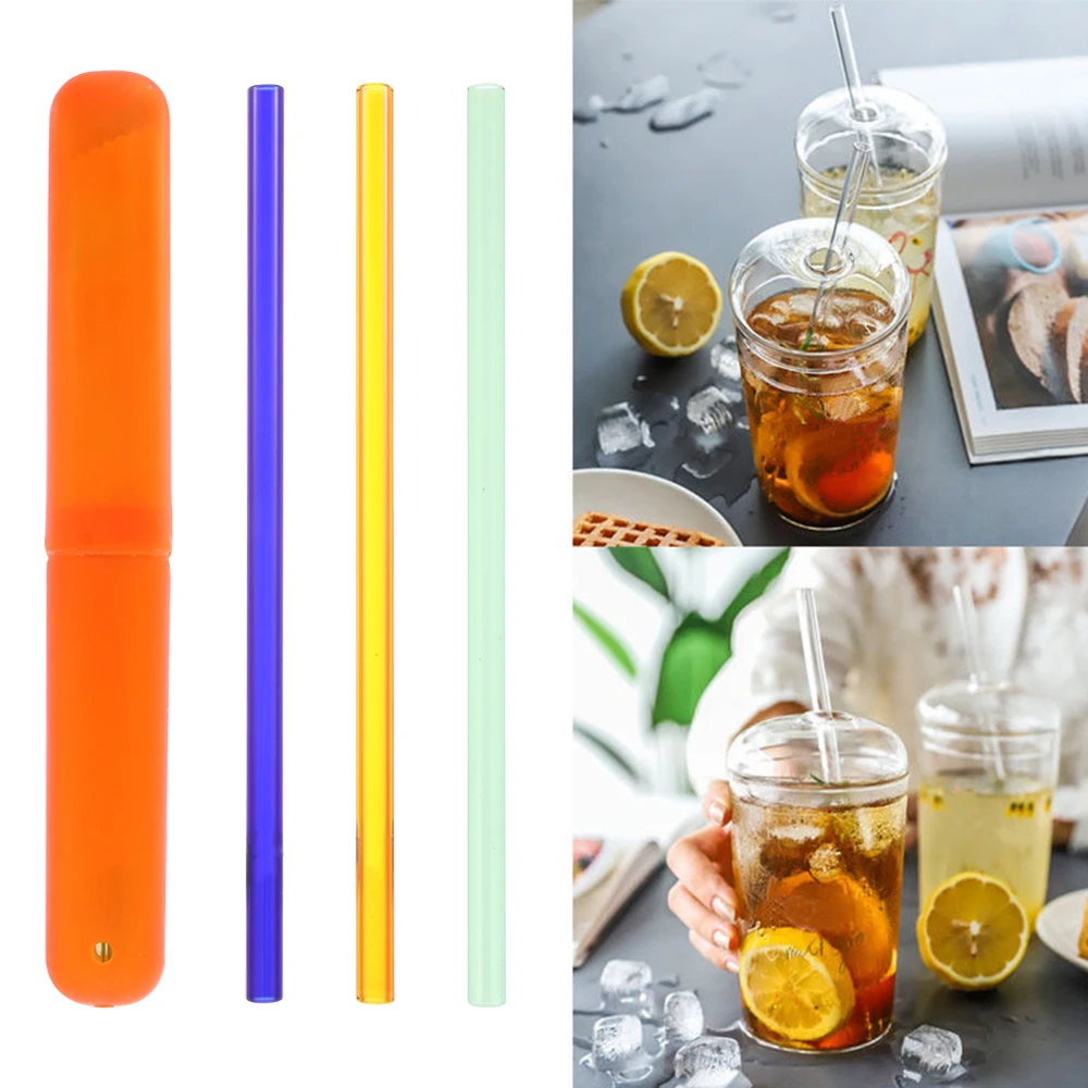 

Reusable Temperature Resistant Environmental Glass Water Drinking Straws with Cleaner Brush Plastic Box Bar Straws Tool