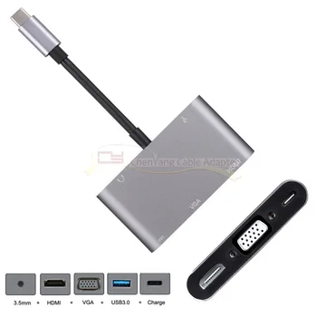 

USB-C USB 3.1 Type C to HDMI & VGA & USB3.0 OTG & Female Charger & Audio Adapter for Laptop