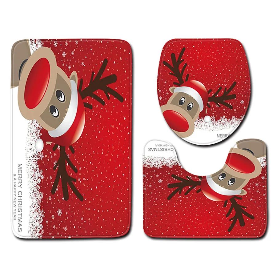 

New Christmas Decor Cartoon Bathroom Non-Slip Mat 3pcs Bathroom Non-Slip Bath Mat Kitchen Carpet Doormats Decor 30