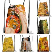 Пользовательские Дело Густав Климт#10 Drawstring сумка-рюкзак милый рюкзак дети сумка(черный назад) 31x40 см#180531-02-39