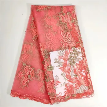 

Wonderful wedding/party French tulle net lace fabric with beads LWN28(5yards/lot) multi color