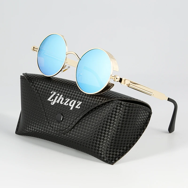 

ZJHZQZ Round Metal Sunglasses Steampunk Men Women Fashion Red Yellow Clear Gold Pink Brand Designer Retro Vintage Eyeglasses
