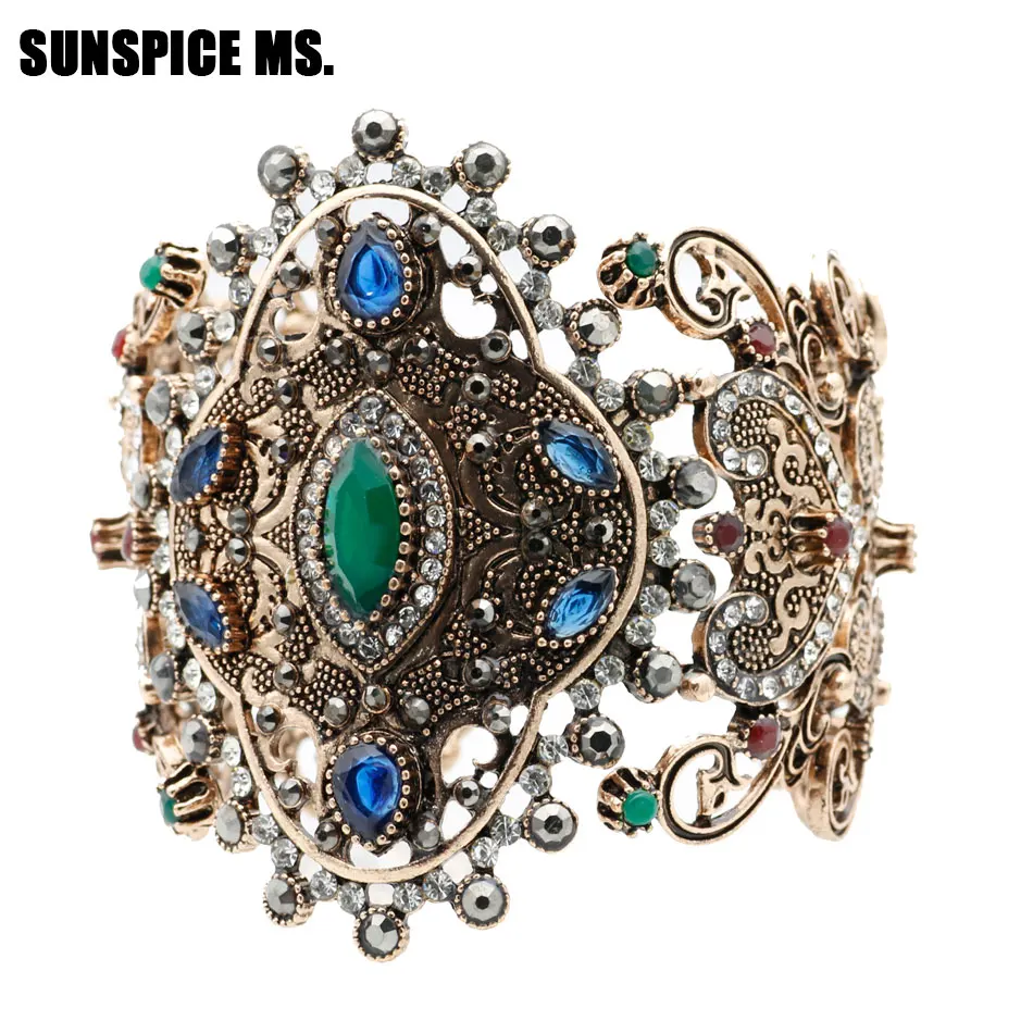 Женский винтажный браслет SUNSPICEMS Большой золотого цвета в турецком стиле