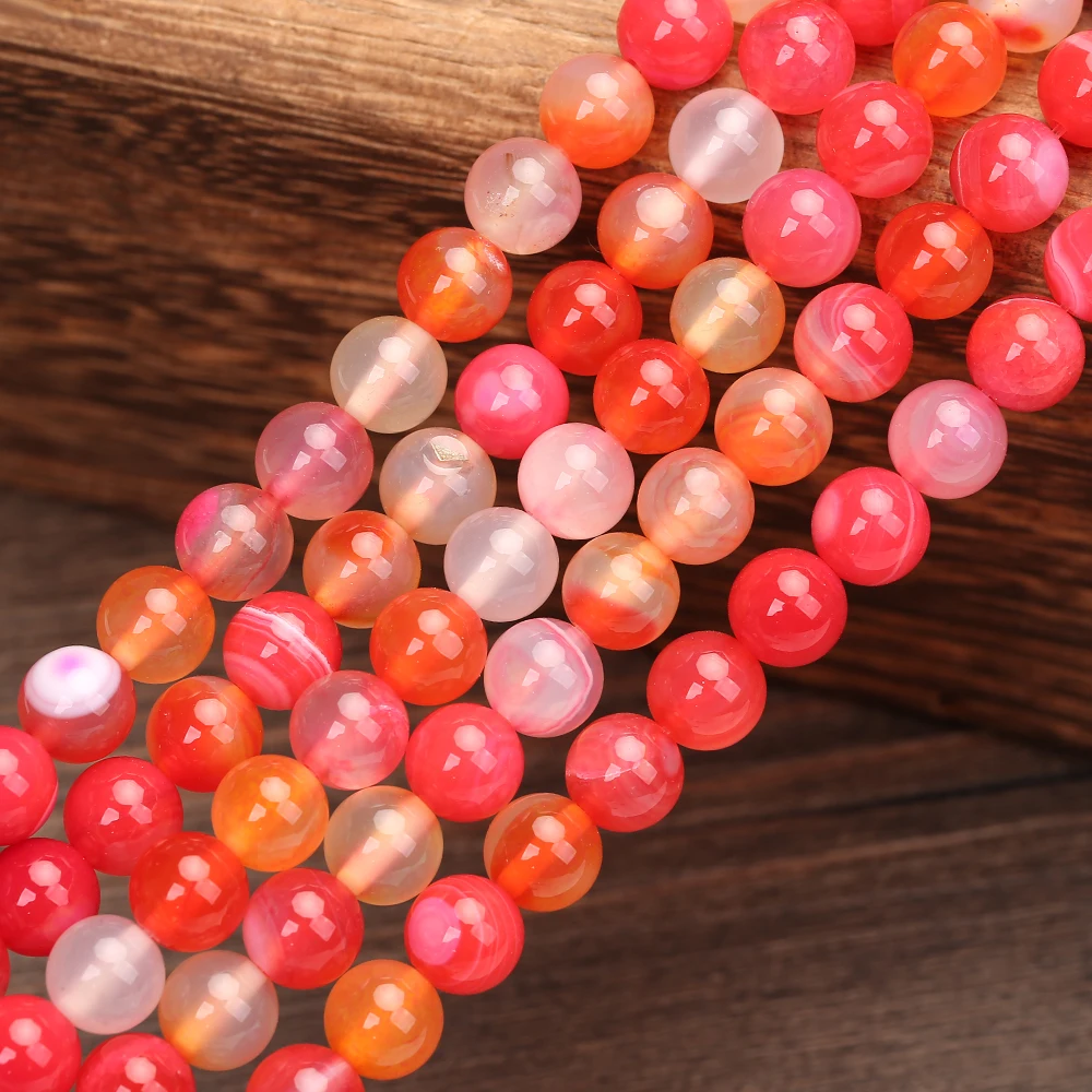 

Red Beads Round Natural Banded Agat Natural Stone Charm Beads For Jewelry Making DIY Bracelet Necklace 4 6 8 10 12 mm