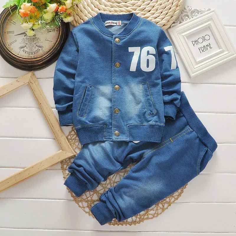 Prix BibiCola 2 pcs Printemps bbay garçons Vêtements Ensemble bébé garçons Denim Sport Costume Enfants Denim tops + Pantalon Bébé Garçons vêtements