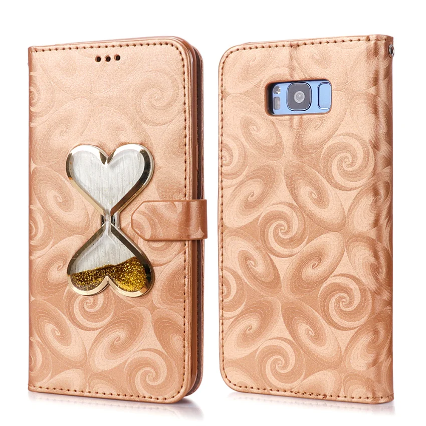 Hourglass Love Heart Quicksand Leather Wallet Case For Samsung Galaxy S8 S9 Plus S5 Mini S7 Edge Magnetic Flip 2 Card Slots Bag (41)