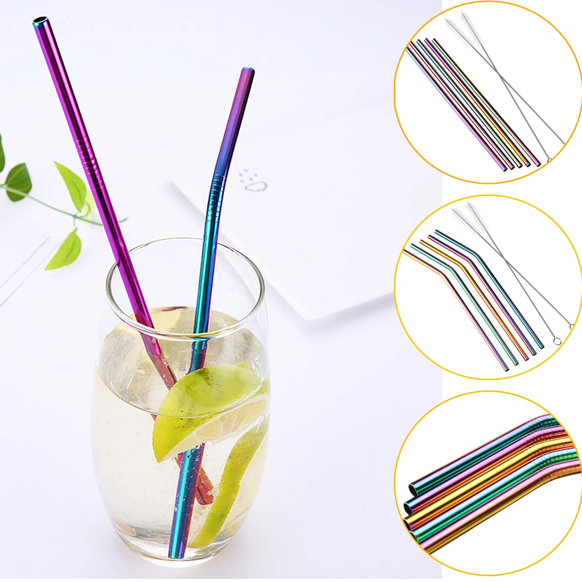 

7pcs Stainless Steel Curved Straw / Straight Straw Drinking Straw With Cleaner Brush Tools Set Party Bar AccessoryFor YETI