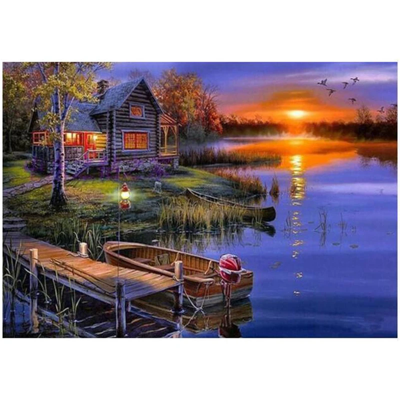 

diamond mosaic cross stitch Rural Sunset picture 5D Diy diamond Painting Needlework Full diamond embroidery Home Decoration YY
