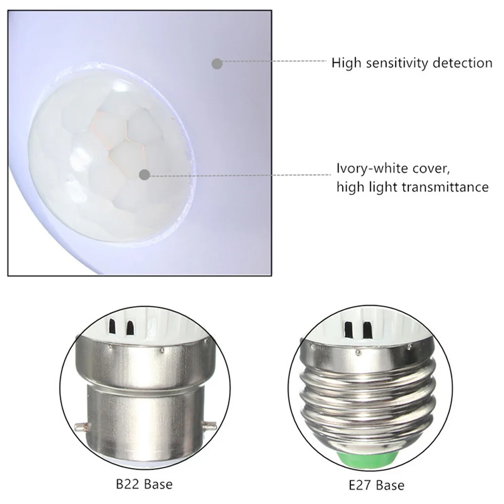 3200 K/6500 K E27/B22 Smart Auto на включение/выключение движения PIR Сенсор светодиодный ночник круглая лампа лампочка 500-550lm с 2 светлый цвет