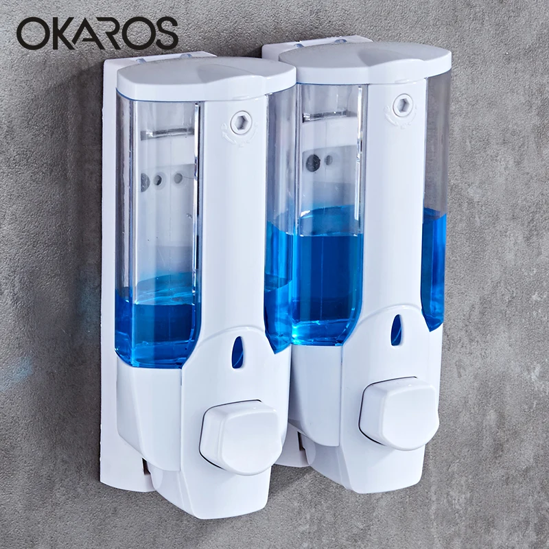 

OKAROS 350ml Double ABS Plastic Liquid Soap Dispensers oap Sanitizer Shower Bath Shampoo Dispenser Lock For Bathroom Accessory