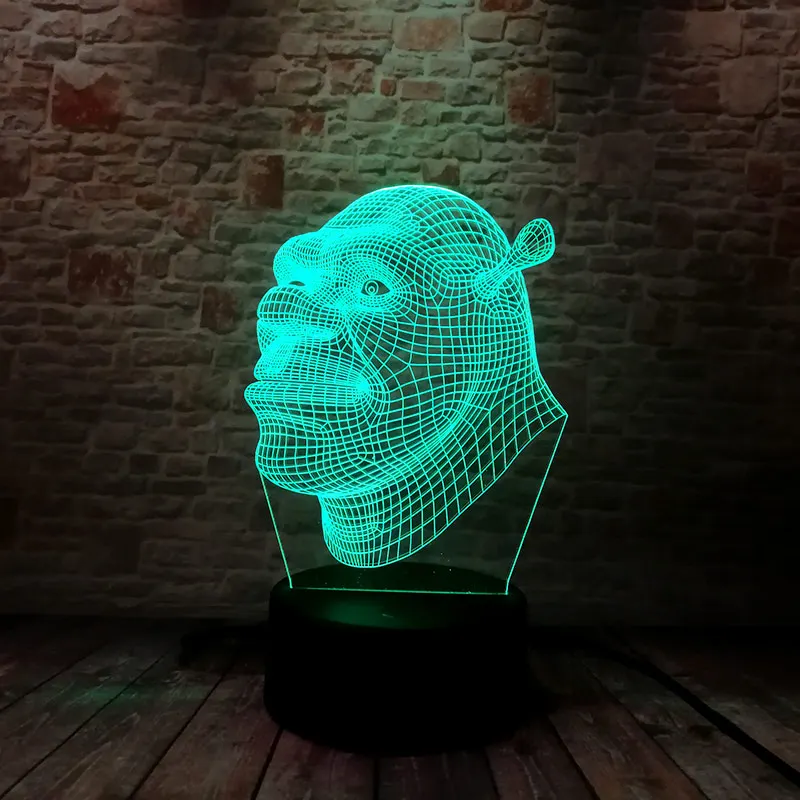

Luminous Shrek Anime Figure 3D Illusion LED NightLight Colourful Flashing Light Glow in the Dark Model Toys