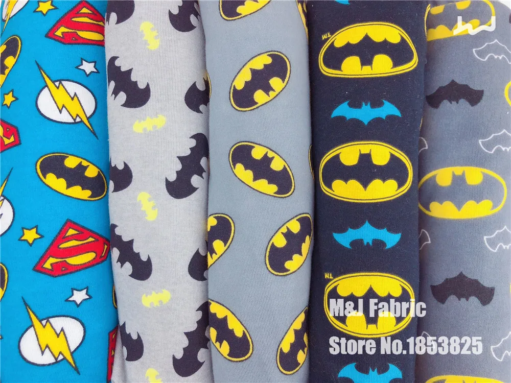 

100*160cm Superman Justice League Hero Batman soft elasticity knit cotton fabric For Sewing diy Patchwork boy shirt jacket