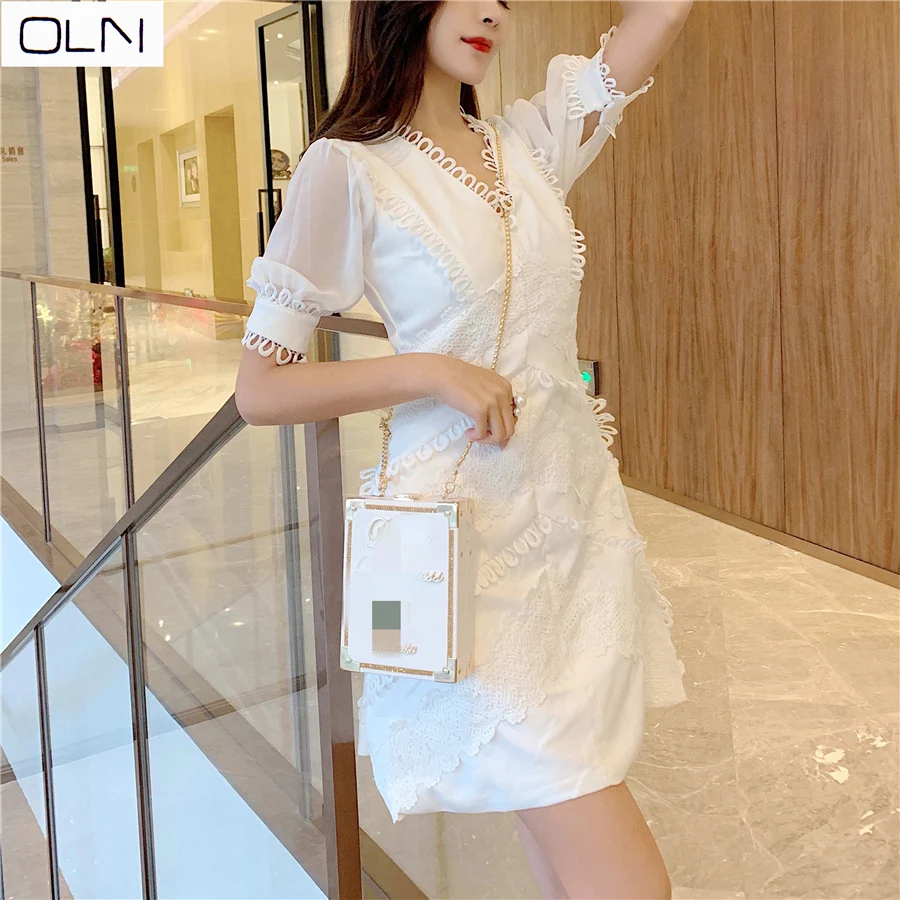 Dress Summer Korean version Vestidos OLN New arrival Australian lady water soluble flower stitching slim dress | Женская одежда