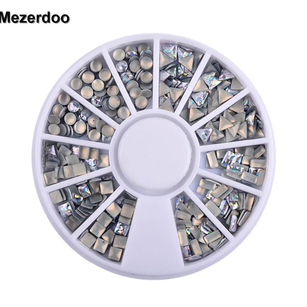 1 Wheel Metal Shiny AB Laser Silver Round/Rectangle/Square/Triangle Designed Nail Art Tips Decorations DIY 3D Charm Tools | Красота и