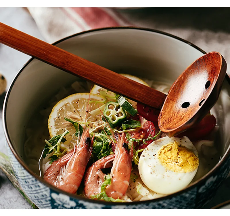2Pcs Wooden Spoons Large Wood Spoon Set Japanese Style Ramen Soup Ladle Tablespoon Long Handled Kitchen Strainer Spoon Tableware (8)