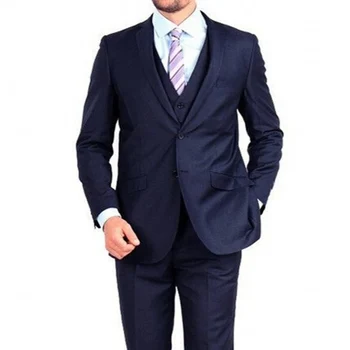 

Navy Blue Slim Fit Men Suits for Groom Notched Lapel Custom Made Wedding Tuxedos 3 Piece Business Male Suit Jacket Pants Vest