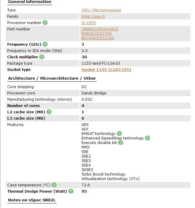 Процессор Intel Core i5-2320 i5 2320(6 Мб кэш-памяти, 3,0 ГГц) процессор LGA1155 для настольных ПК