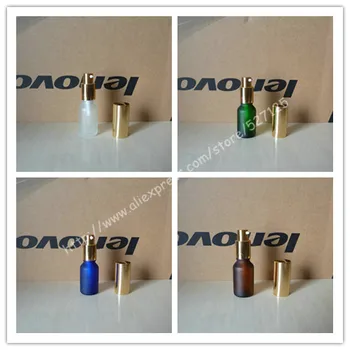 

15ml frosted clear/green/brown/blue glass bottle with shiny gold lotion pump,lotion bottle,packing for liquid cream.