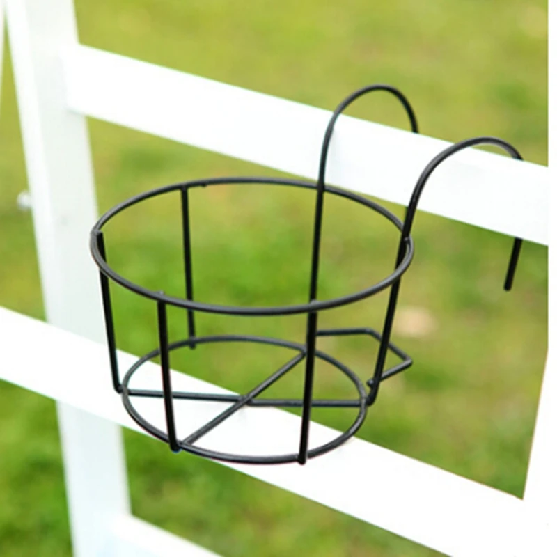 

2019 New Hanging Plant Iron Racks Balcony Round Flower Pot Rack Railing Fence Outdoor dropship Garden Supplies