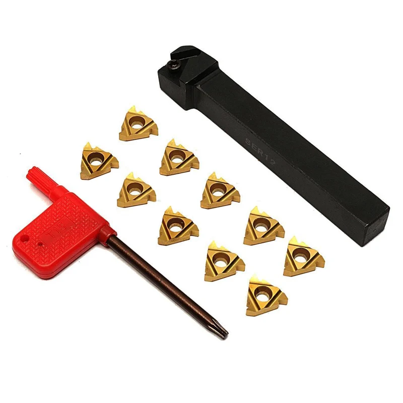 SER1212H16 CNC Boring Bar Tool Holder 10Pcs 16ER AG60 Turning Insert with Wrench for Lathe Turning Tools